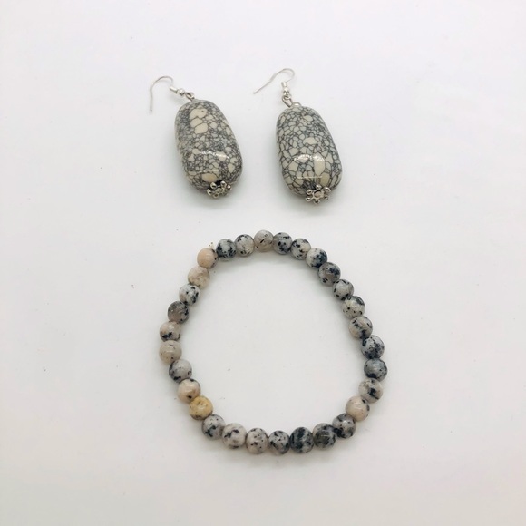 Vintage Jasper Stone Bracelet & Earrings - Picture 9 of 10